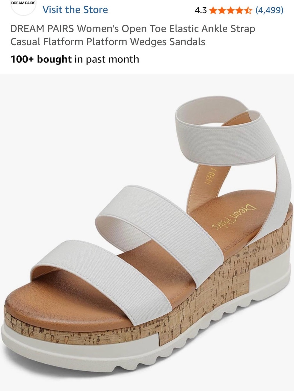 Dream Pairs White Elastic Ankle Strap Cork-Style Platform Wedge Sandals
